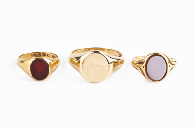 Lot 62 - Three signet rings, comprising an 18ct gold...