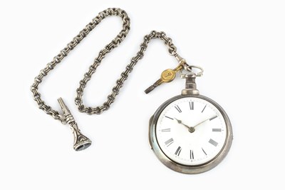 Lot 212 - A silver pair case pocket watch, the circular...