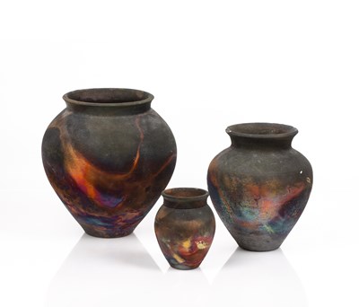 Lot 302 - Pat Armstrong (Contemporary) Three Raku fired...