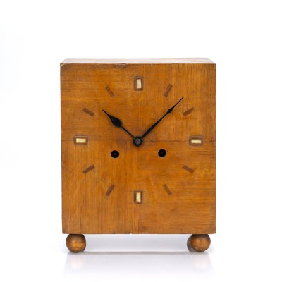 Lot 422 - Art Deco style Oak, marquetry inlaid clock,...