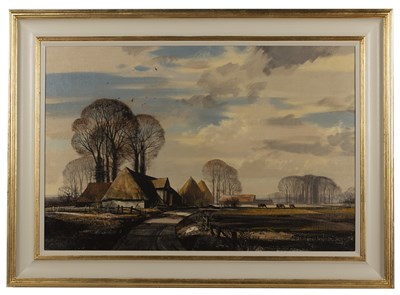 Lot 238 - Rowland Hilder (1905-1993) 'Old barn and...