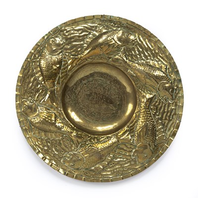 Lot 420 - Arts & Crafts brass dish, with embossed...