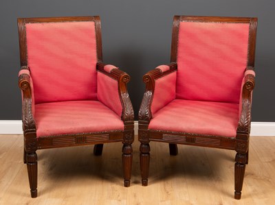 Lot 361 - A pair of empire style mahogany framed library...