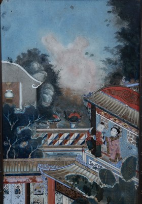 Lot 416 - Four large Chinese reverse glass paintings