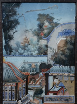Lot 416 - Four large Chinese reverse glass paintings