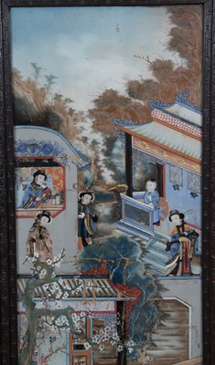 Lot 416 - Four large Chinese reverse glass paintings