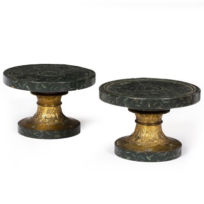 Lot 369 - A pair of circular footed stands with turned...