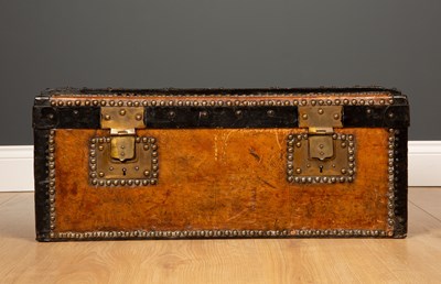 Lot 189 - A small 19th century tan leather iron bound...