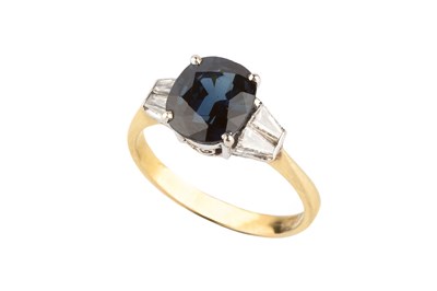 Lot 110 - A sapphire and diamond dress ring, the oval...