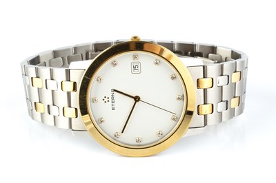 Lot 185 - A diamond set bracelet watch by Eterna, the...