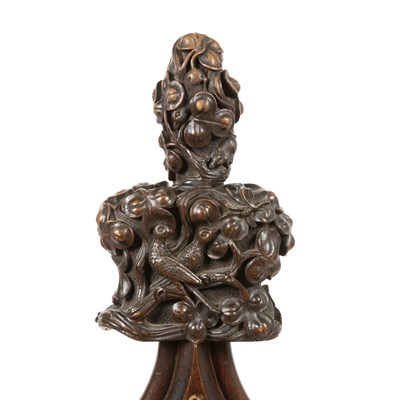 Lot 736 - An antique carved oak pew finial with birds...