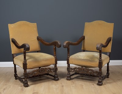 Lot 156 - A pair of 19th century Flemish oak framed open...