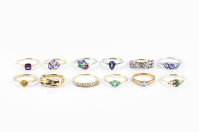 Lot 228 - A collection of stone set dress rings, to...