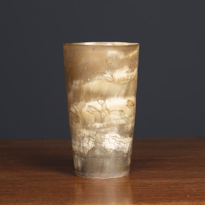 Lot 366 - A decorative 19th century horn beaker engraved...