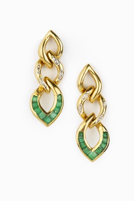 Lot 115 - A pair of emerald and diamond earrings, each...