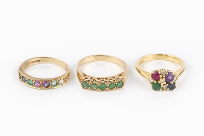 Lot 112 - Three gem set rings, comprising a diamond and...