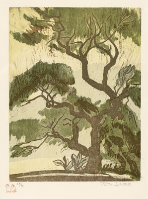 Lot 252 - Rina Lazo (b.1923-d.2019), woodcut of trees,...