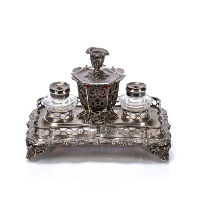 Lot 426 - Victorian silver desk or pen and ink stand...