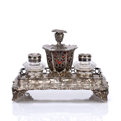Lot 426 - Victorian silver desk or pen and ink stand...
