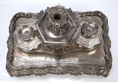 Lot 426 - Victorian silver desk or pen and ink stand...