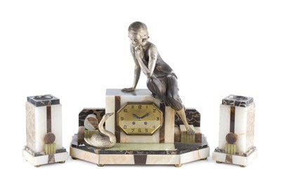 Lot 765 - Art Deco Clock garniture onyx and marble,...