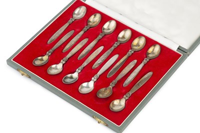 Lot 578 - A set of twelve silver cactus pattern coffee...