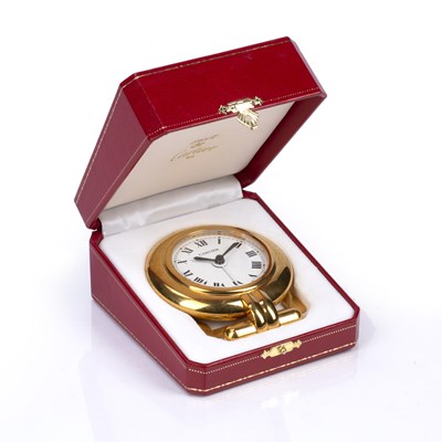 Lot 494 - Must De Cartier alarm clock, in gold-coloured...