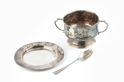 Lot 346 - A silver three piece christening set,...