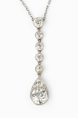 Lot 174 - A diamond pendant on chain, the pear-shaped...