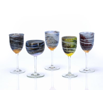 Lot 404 - Steven Maslach (b.1950) Five studio glass wine...