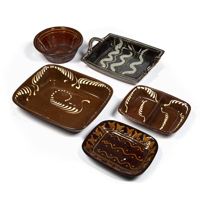 Lot 353 - Newcastle slipware dish three further slipware...