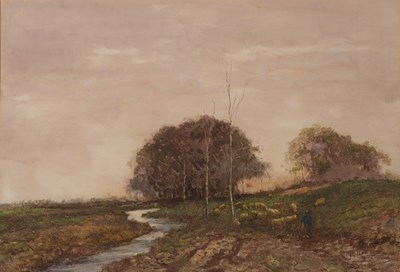 Lot 123 - Hutton Mitchell (1872-1939) Shepherd & Sheep...