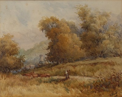 Lot 126 - Henry Charles Fox (1855-1929) Cattle watering,...