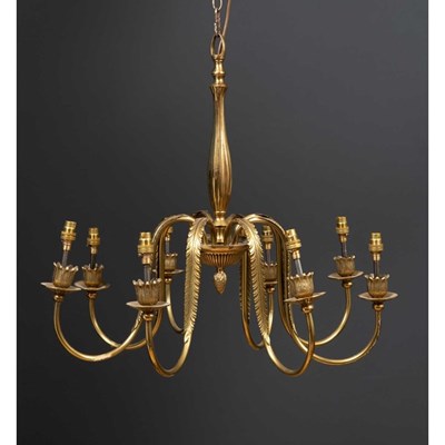Lot 30 - A gilt eight branch electrolier with acanthus...