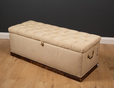 Lot 41 - An old upholstered ottoman stool with carrying...