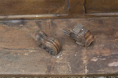Lot 805 - A Victorian pine pew with carved finials to...