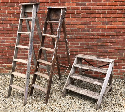 Lot 751 - A set of pine steps 73.5cm wide x 72cm high...