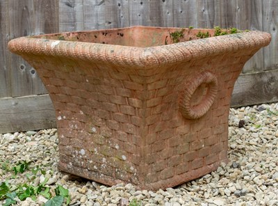 Lot 754 - A cast square tapering terracotta planter 66cm...