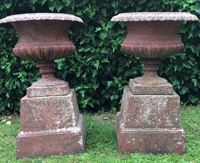 Lot 756 - A pair of antique cast iron Campana urns and...