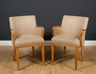 Lot 409 - A pair of art deco beechwood framed armchairs...