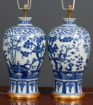 Lot 5 - A pair of contemporary chinese style blue and...