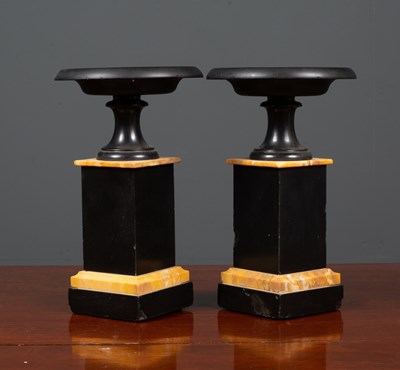 Lot 49 - A pair of Victorian turned black slate and...