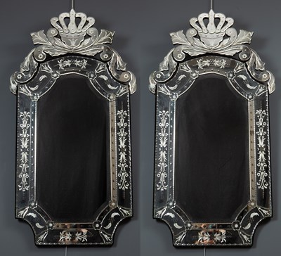 Lot 62 - A pair of Venetian style wall mirrors with...