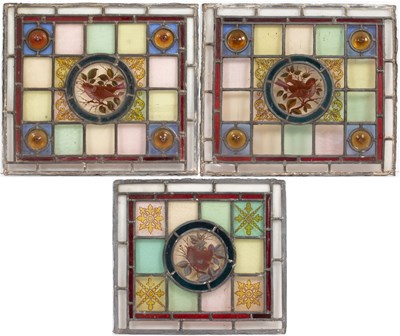 Lot 781 - A near pair of antique leaded stained glass...