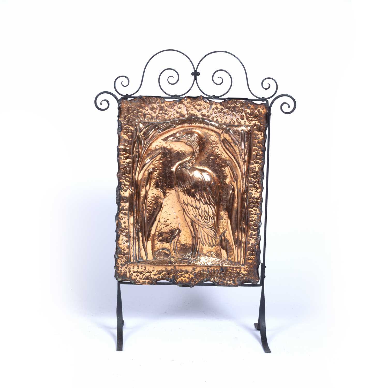 Lot 109 - Arts and Crafts copper fire screen, decorated...