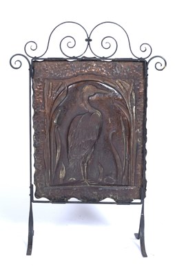 Lot 109 - Arts and Crafts copper fire screen, decorated...