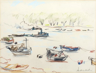 Lot 248 - Chatin Sarachi (1902-1974) 'Tug and moored...