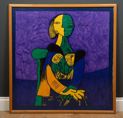 Lot 439 - A framed silk scarf depicting a portrait by...