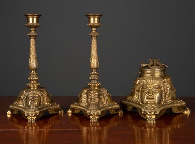 Lot 349 - A desk set consisting of an ink stand and...