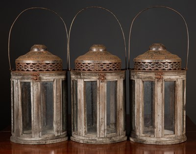 Lot 783 - A set of three cylindrical tin and wood...